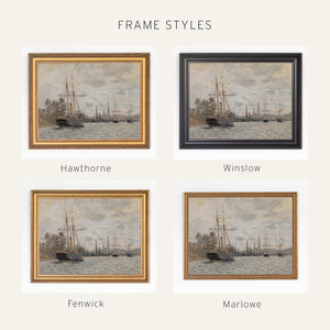 Sailboat Painting | Claude Monet The Seine at Rouen | Vintage Ornate Gold Framed Canvas Print | N247