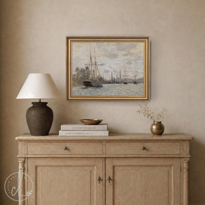 Sailboat Painting | Claude Monet The Seine at Rouen | Vintage Ornate Gold Framed Canvas Print | N247