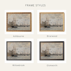 Sailboat Painting | Claude Monet The Seine at Rouen | Vintage Ornate Gold Framed Canvas Print | N247