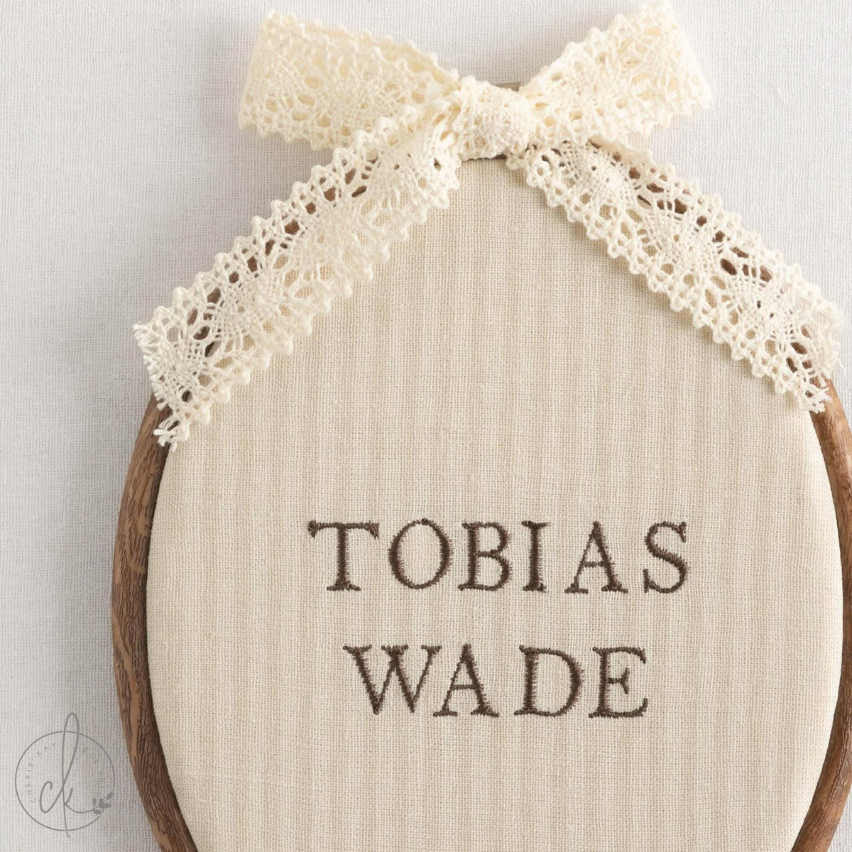 Baby Boy Gift | Embroidered Classic Name Sign | Striped Nursery Hoop | E23