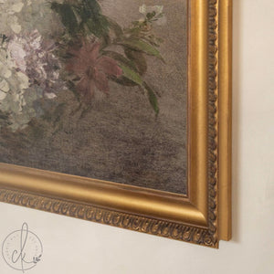 Vintage Floral Print | Hollyhock Still Life Canvas | Ornate Gold Frame | N251