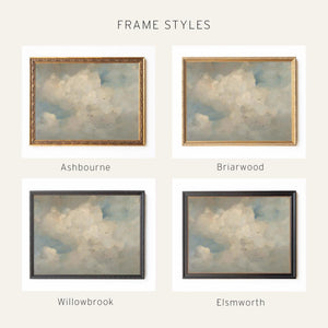 Cloud Artwork | Large Vintage Sky Canvas Print | Ornate Gold Frame | N254