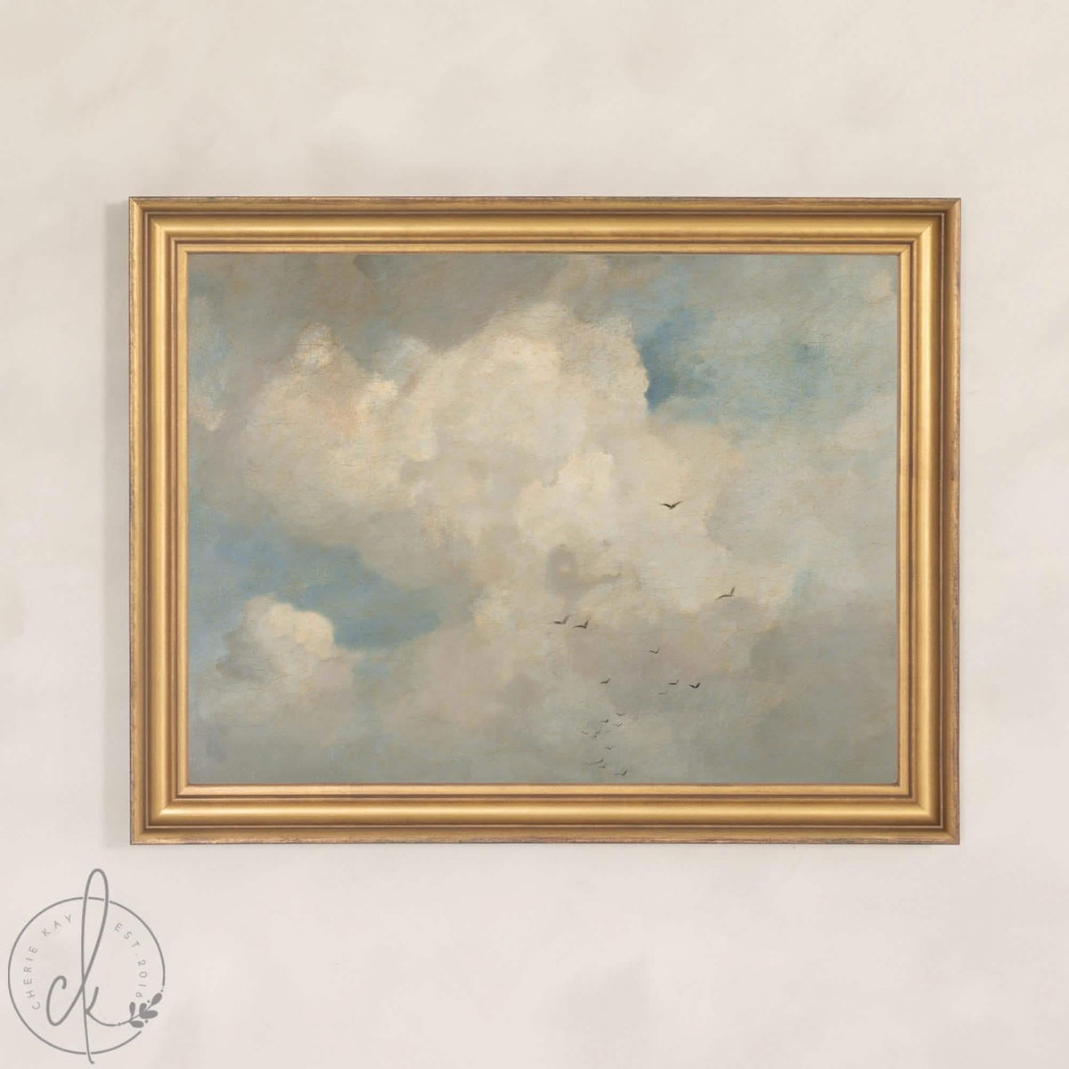Cloud Artwork | Large Vintage Sky Canvas Print | Ornate Gold Frame | N254