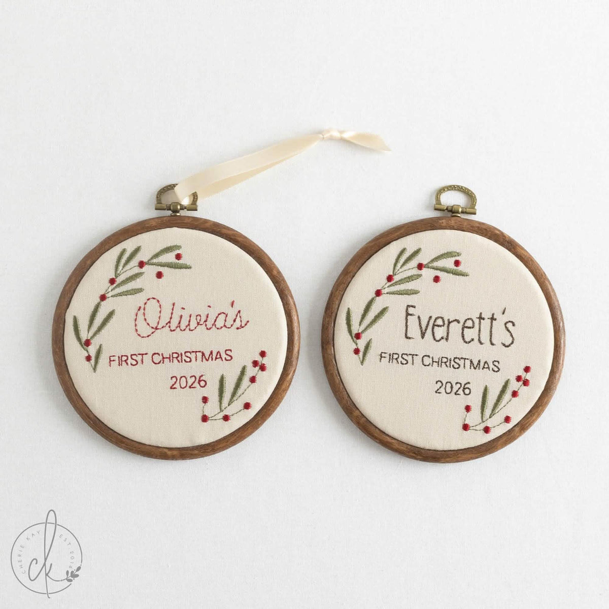 Personalized Christmas Ornament | Embroidered Newborn Name Hoop | Nursery Decor | E26