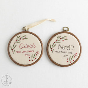 Personalized Christmas Ornament | Embroidered Newborn Name Hoop | Nursery Decor | E26