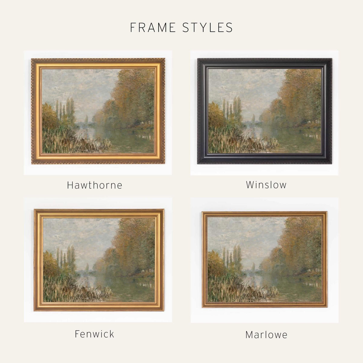 Monet Artwork | Autumn River at Argenteuil | Ornate Gold Framed Canvas Print | N120
