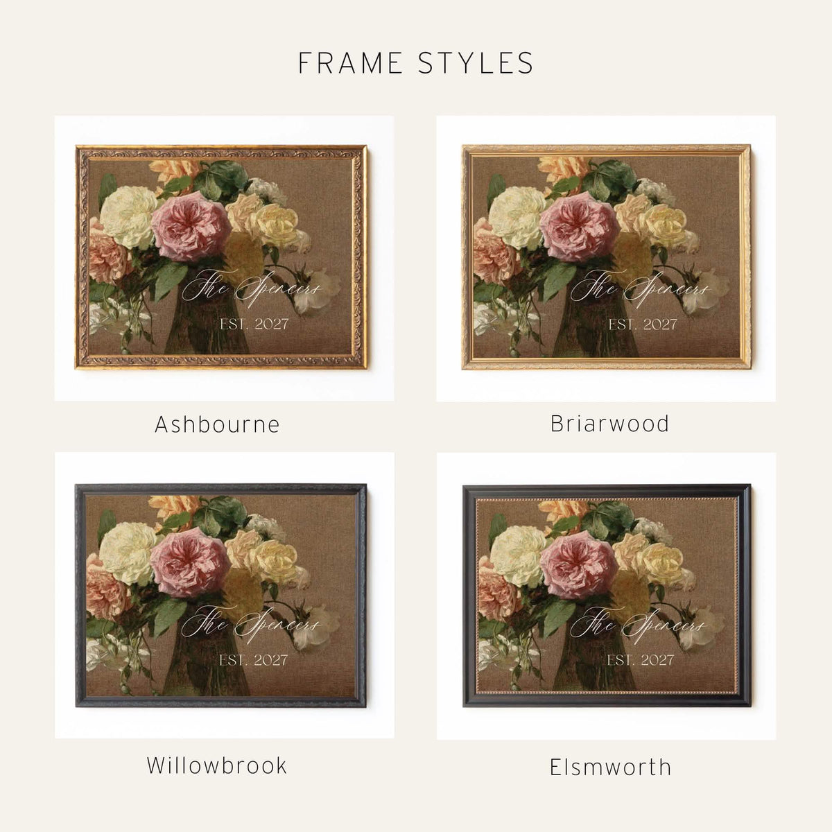 Wedding Signs | Personalized Vintage Rose Canvas | Ornate Gold Frame | N250