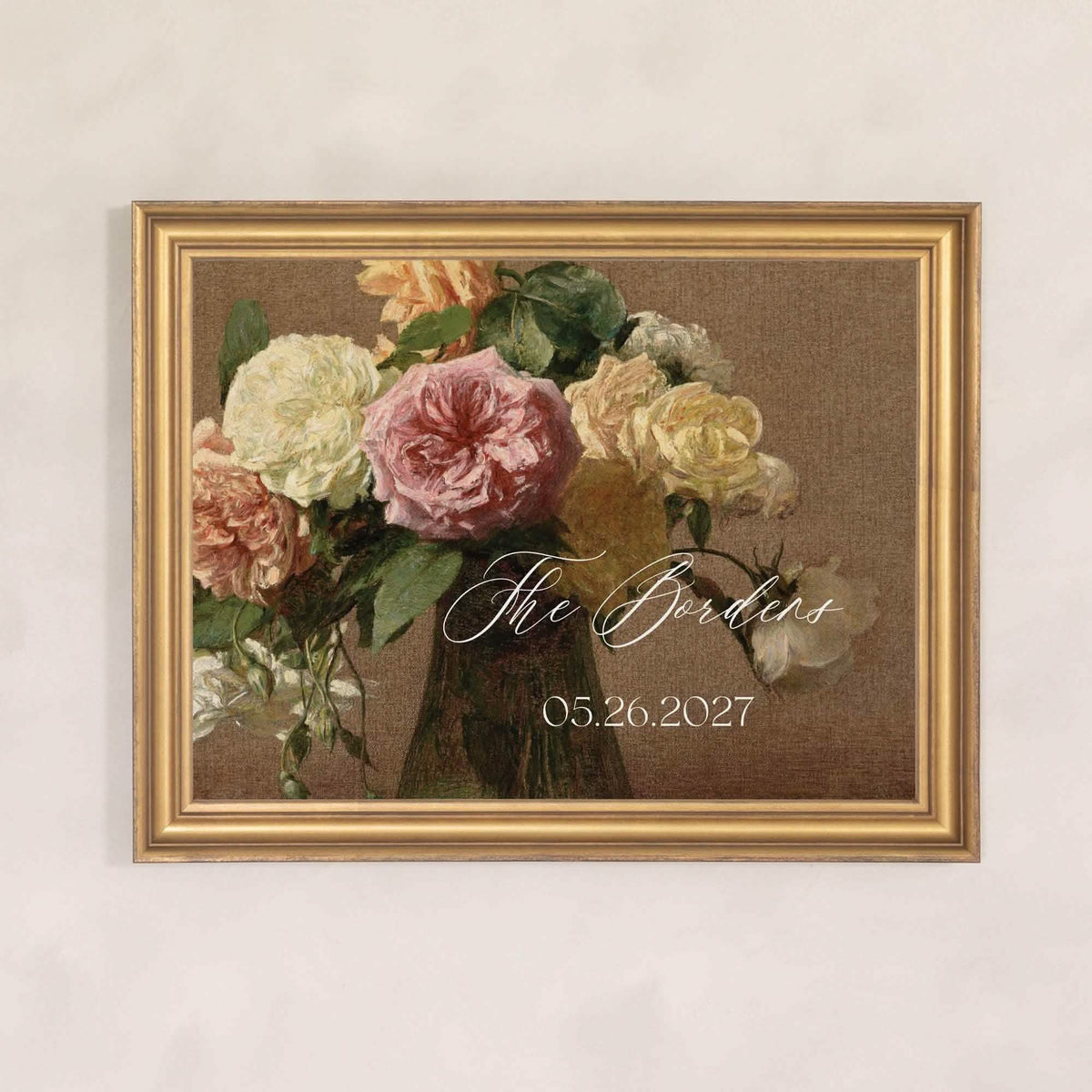 Wedding Signs | Personalized Vintage Rose Canvas | Ornate Gold Frame | N250