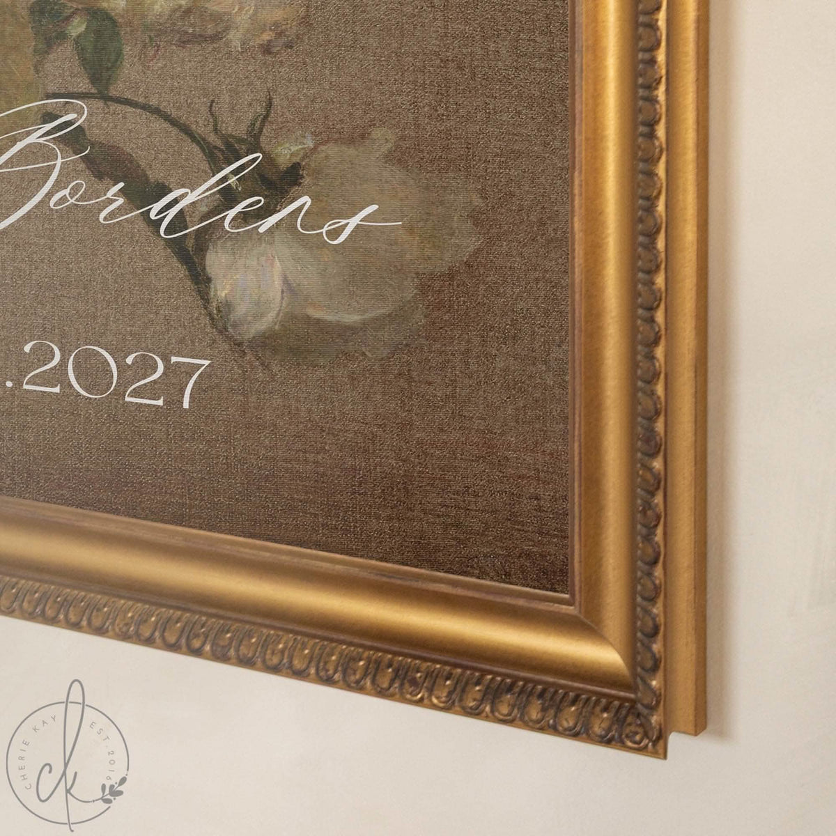 Wedding Signs | Personalized Vintage Rose Canvas | Ornate Gold Frame | N250