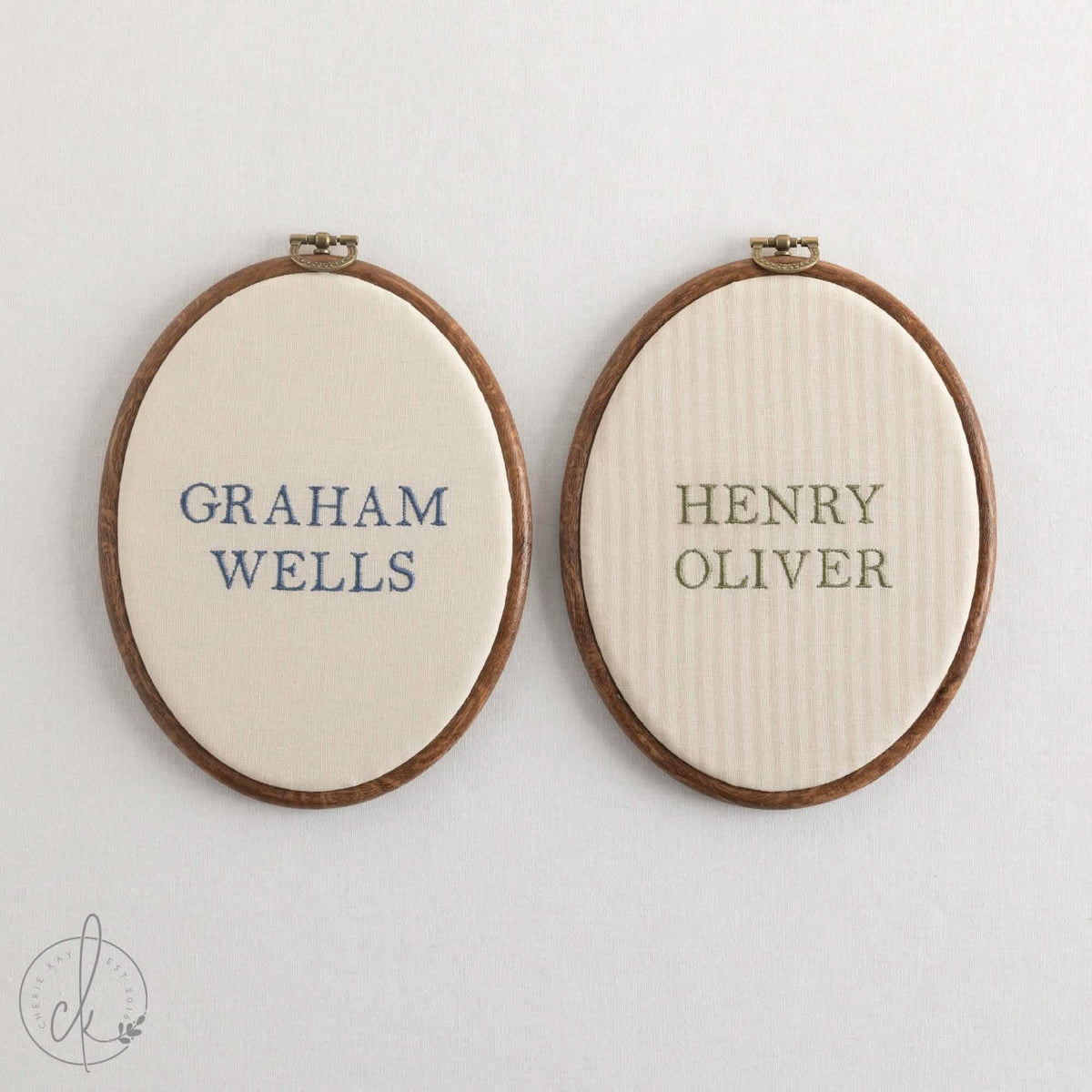 Baby Boy Gift | Embroidered Classic Name Sign | Striped Nursery Hoop | E23