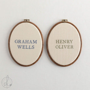 Baby Boy Gift | Embroidered Classic Name Sign | Striped Nursery Hoop | E23