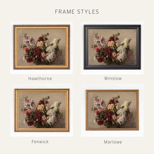 Vintage Floral Print | Hollyhock Still Life Canvas | Ornate Gold Frame | N251