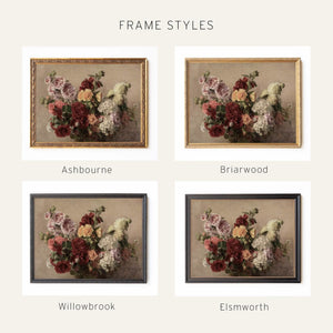 Vintage Floral Print | Hollyhock Still Life Canvas | Ornate Gold Frame | N251