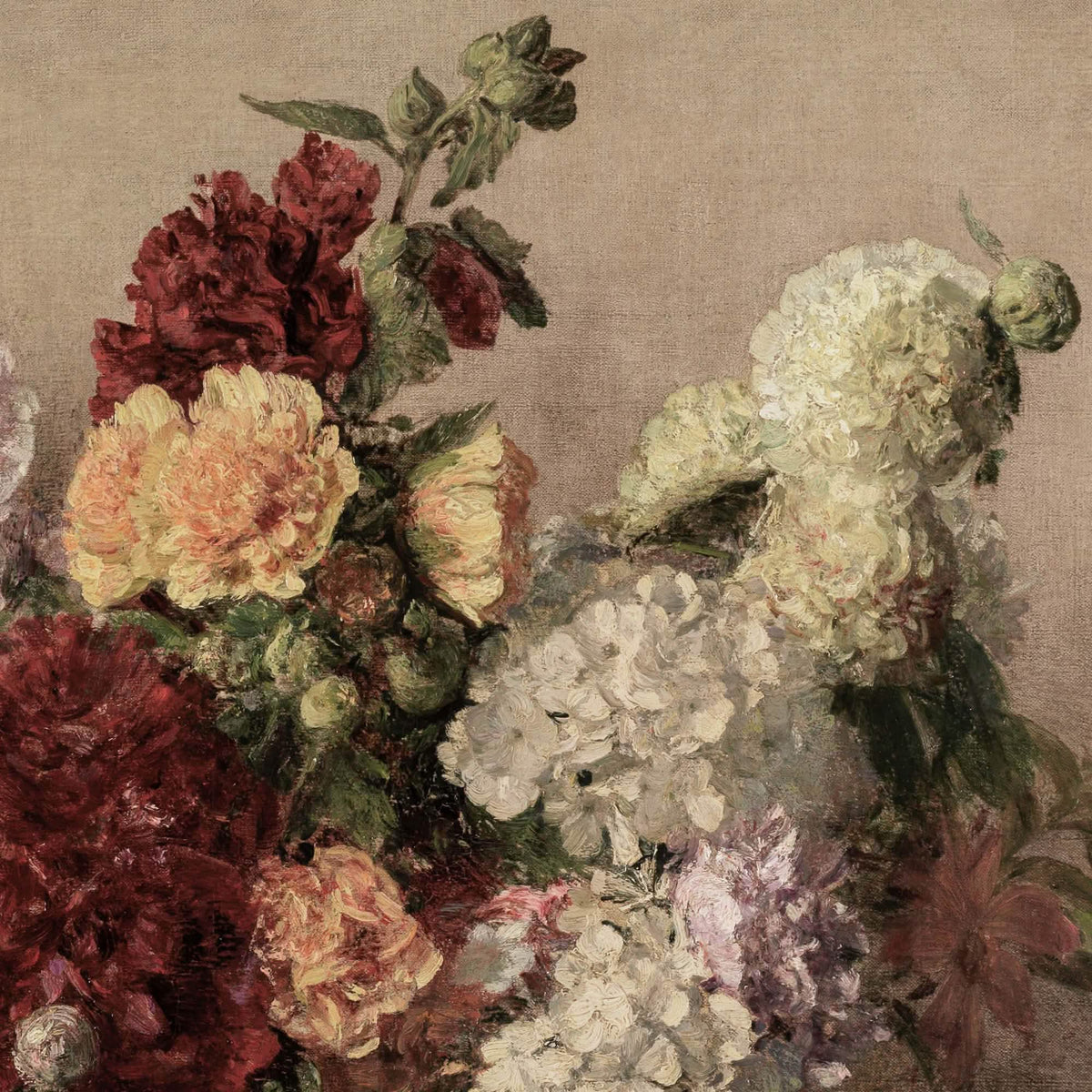 Vintage Floral Print | Hollyhock Still Life Canvas | Ornate Gold Frame | N251