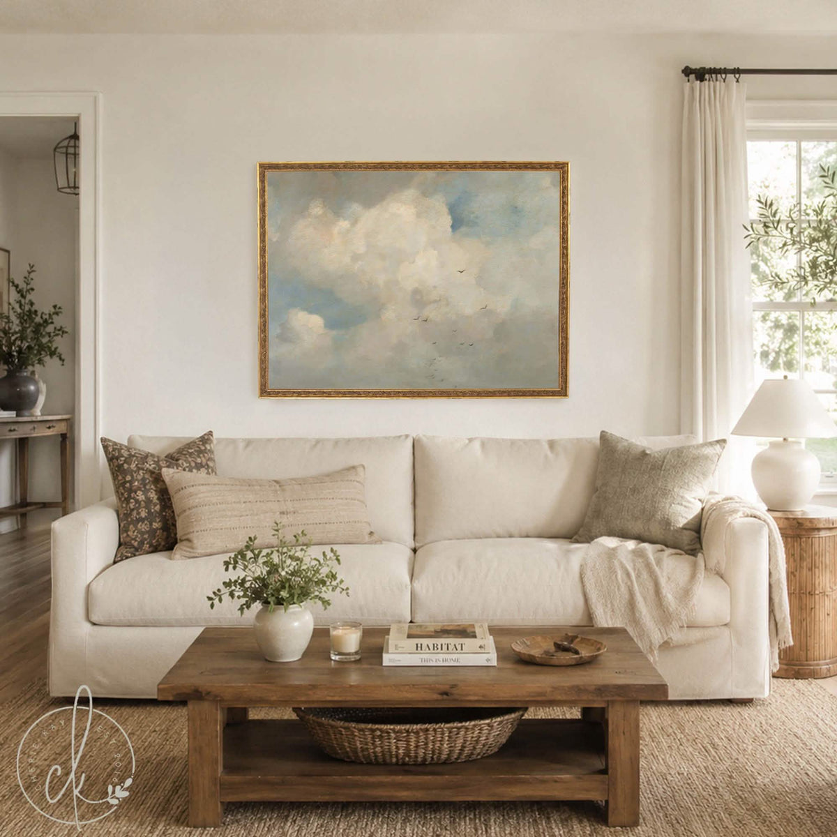 Cloud Artwork | Large Vintage Sky Canvas Print | Ornate Gold Frame | N254