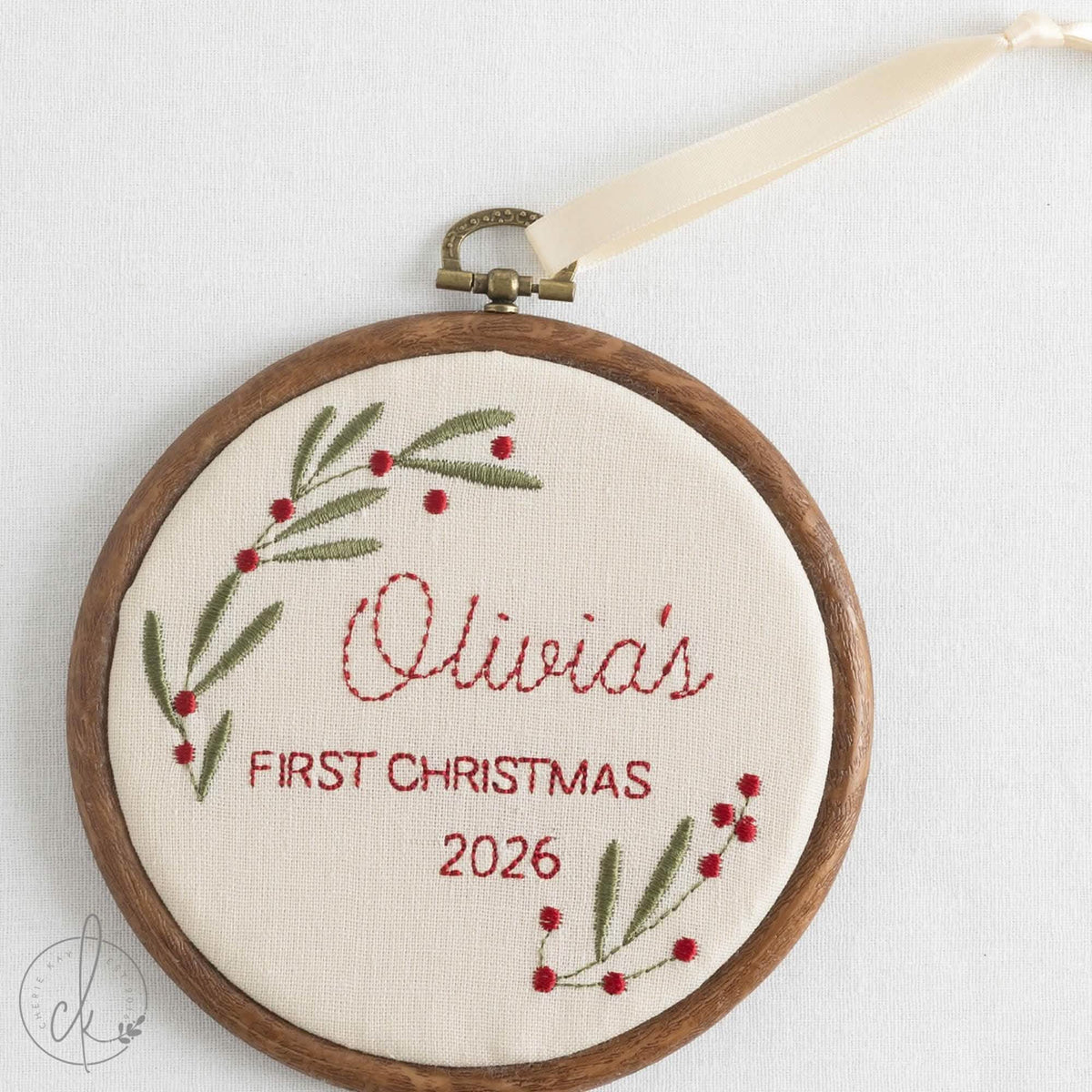 Personalized Christmas Ornament | Embroidered Newborn Name Hoop | Nursery Decor | E26