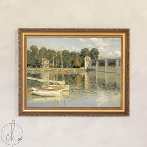 Sailboat Wall Art | Monet Bridge at Argenteuil | Ornate Gold Framed Canvas | N210