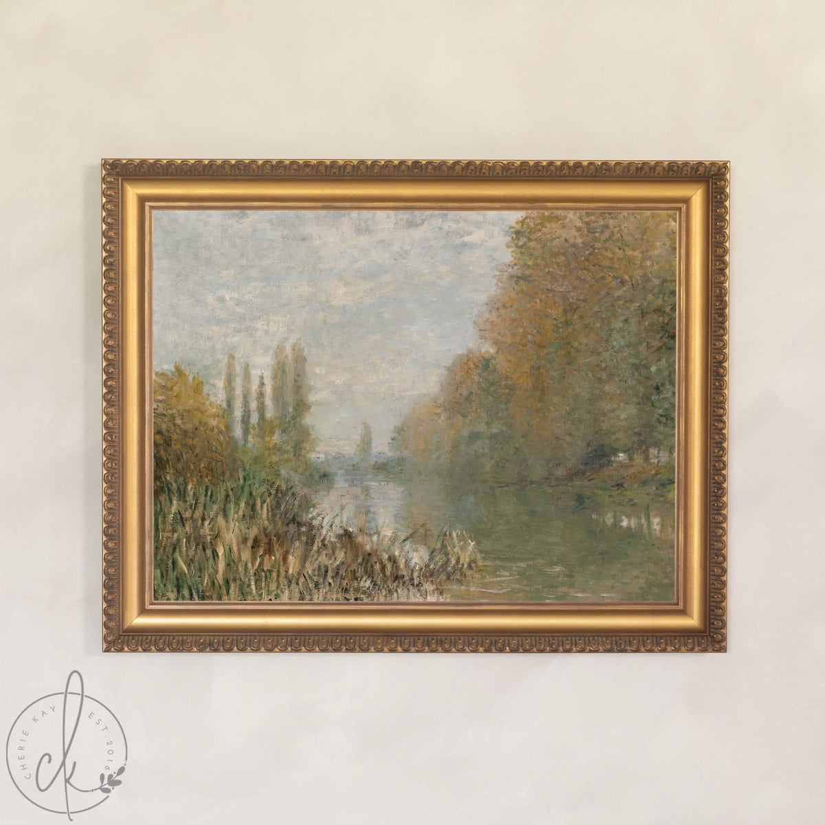 Monet Artwork | Autumn River at Argenteuil | Ornate Gold Framed Canvas Print | N120