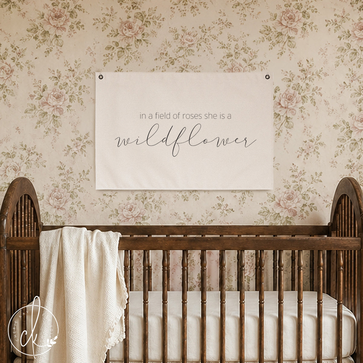 In A Field Of Roses She Is A Wildflower | Canvas Flag Decor | Baby Room Wall Decor | Girl Nursery Sign | Boho Nursery Wall Art