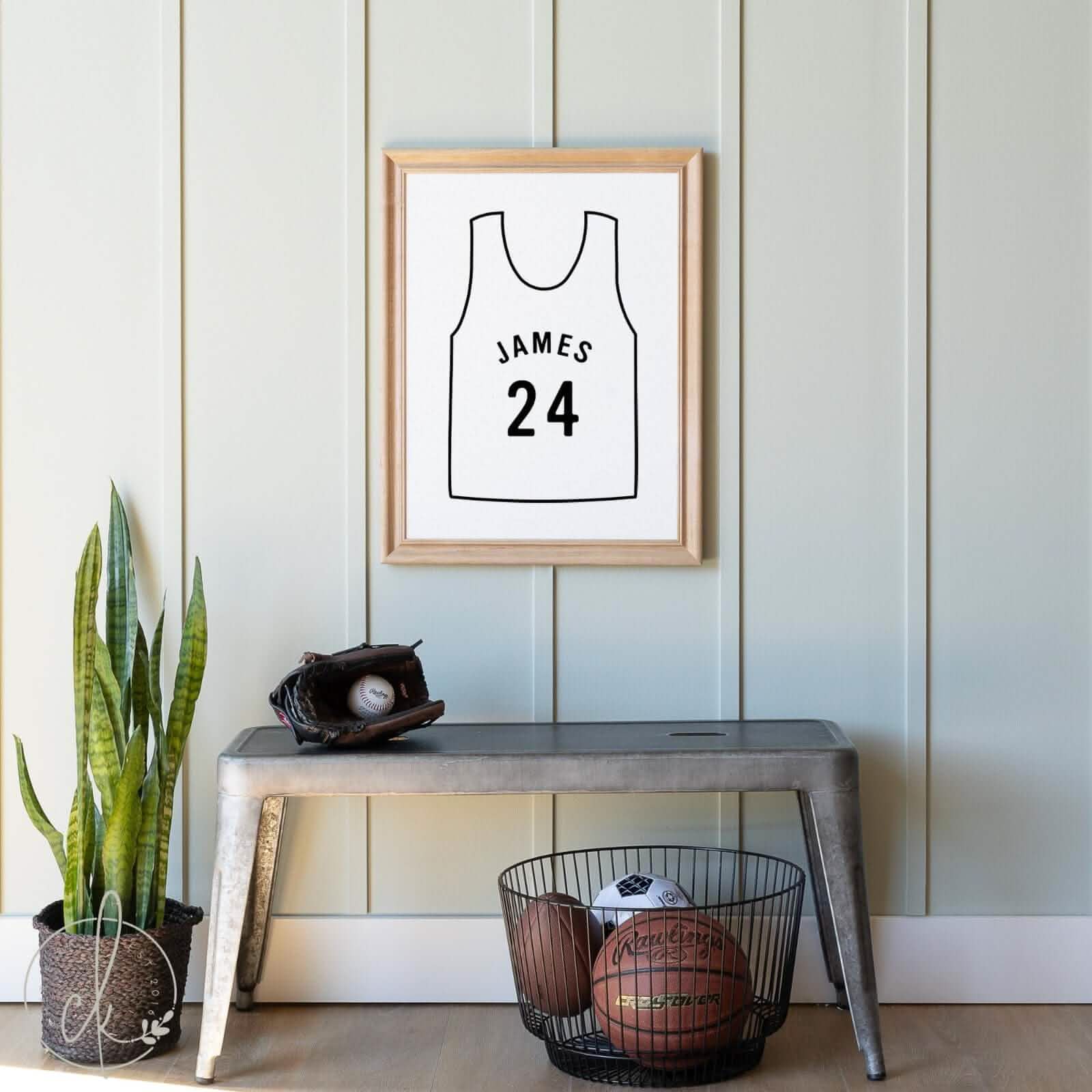 Personalized Basketball Jersey Wall Decor Wood Framed Canvas James