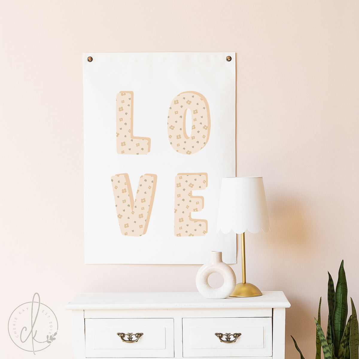 Soft Pastel Floral LOVE Canvas Flag | 15