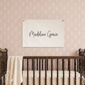 Nursery Name Banner | Baby Girl Canvas Flag | Custom Wall Decor | Madeline Grace