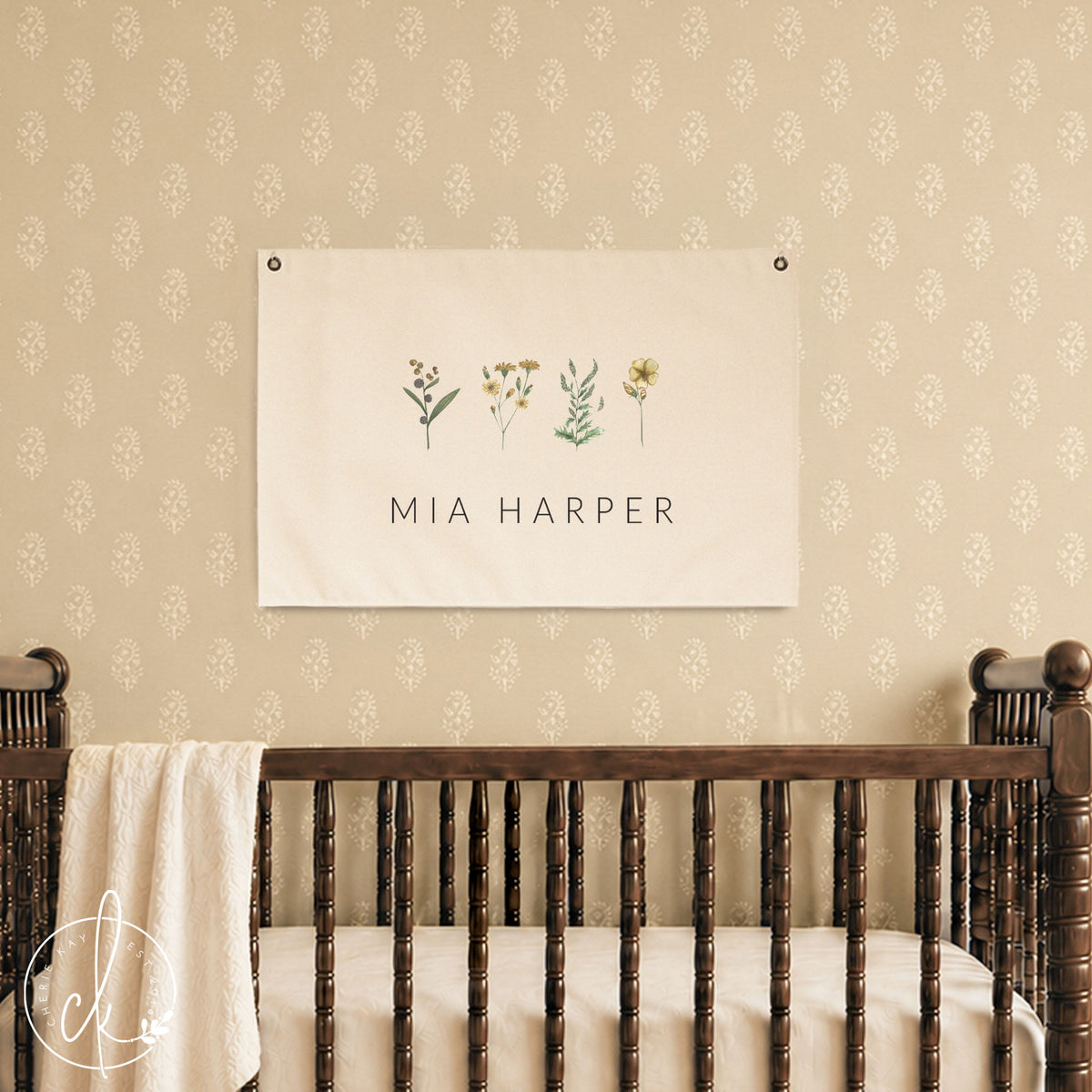 Personalized Nursery Name Sign | Floral Girl Name Sign | Mia Harper