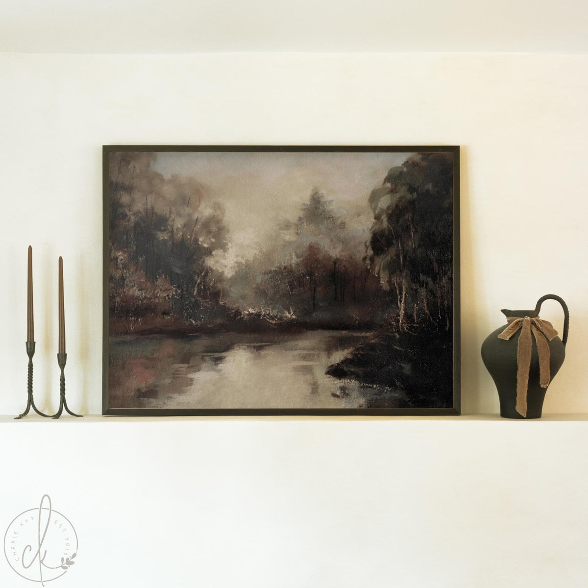 Autumn tree painting on framed canvas, large wall art for living room with fall forest landscape