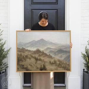 Large mountain scene painting framed canvas wall art for living room or bedroom decor