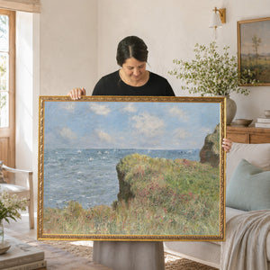 Seascape Wall Art | Monet Cliff Walk at Pourville | Gold Framed Impressionist Print | N100