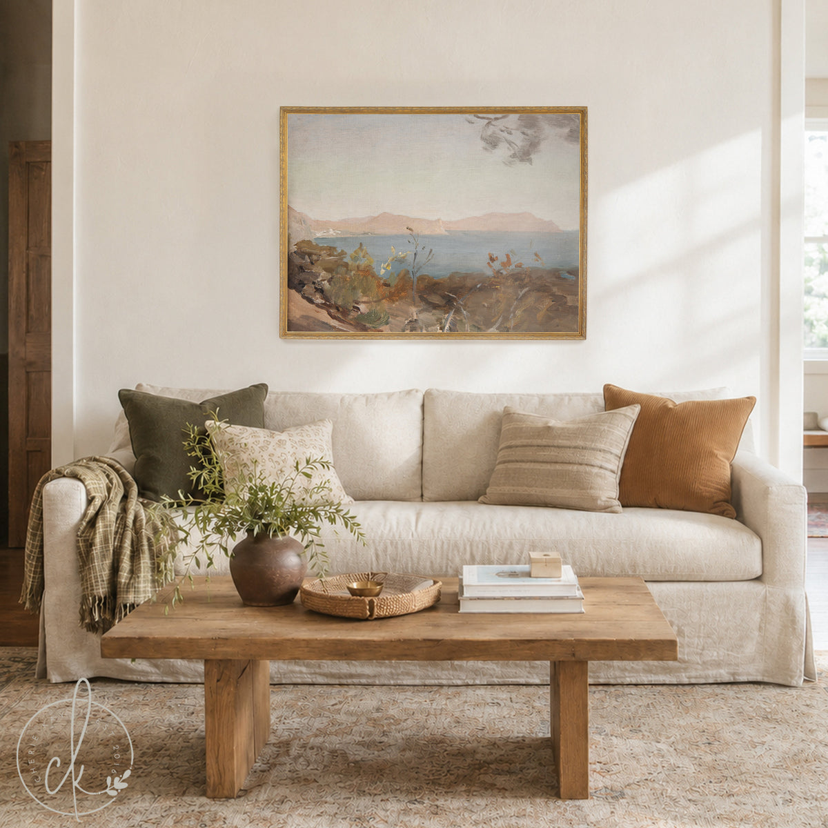 Coastal Wall Art | Vintage Mediterranean Seascape | Gold Framed Oil Painting | N102