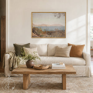 Coastal Wall Art | Vintage Mediterranean Seascape | Gold Framed Oil Painting | N102