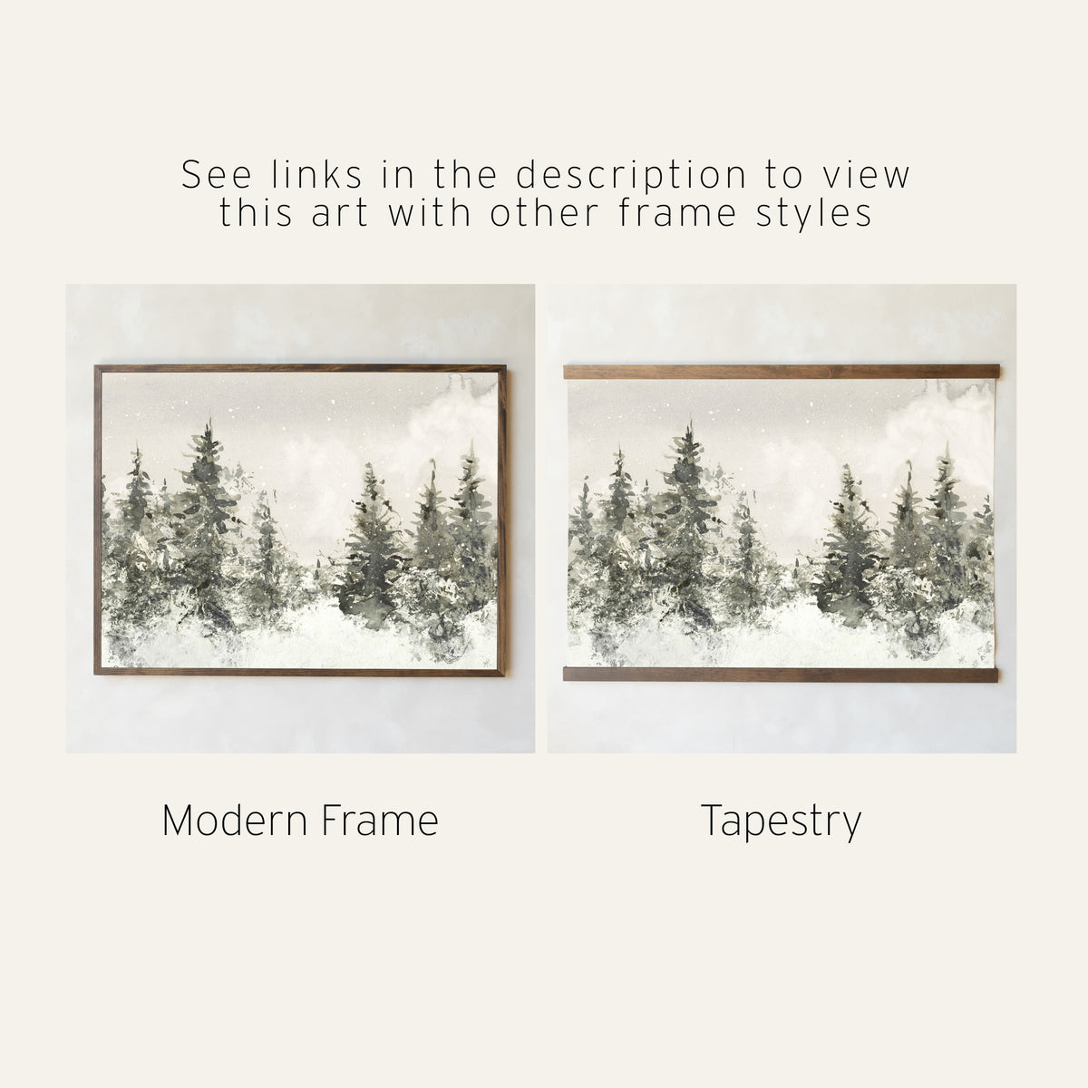Winter Landscape Painting | Neutral Christmas Wall Decor | Framed Snowy Forest Art | N103