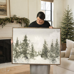 Christmas Tree Wall Art | Snowy Pine Tree Painting | Entryway Christmas Wall Decor | N103