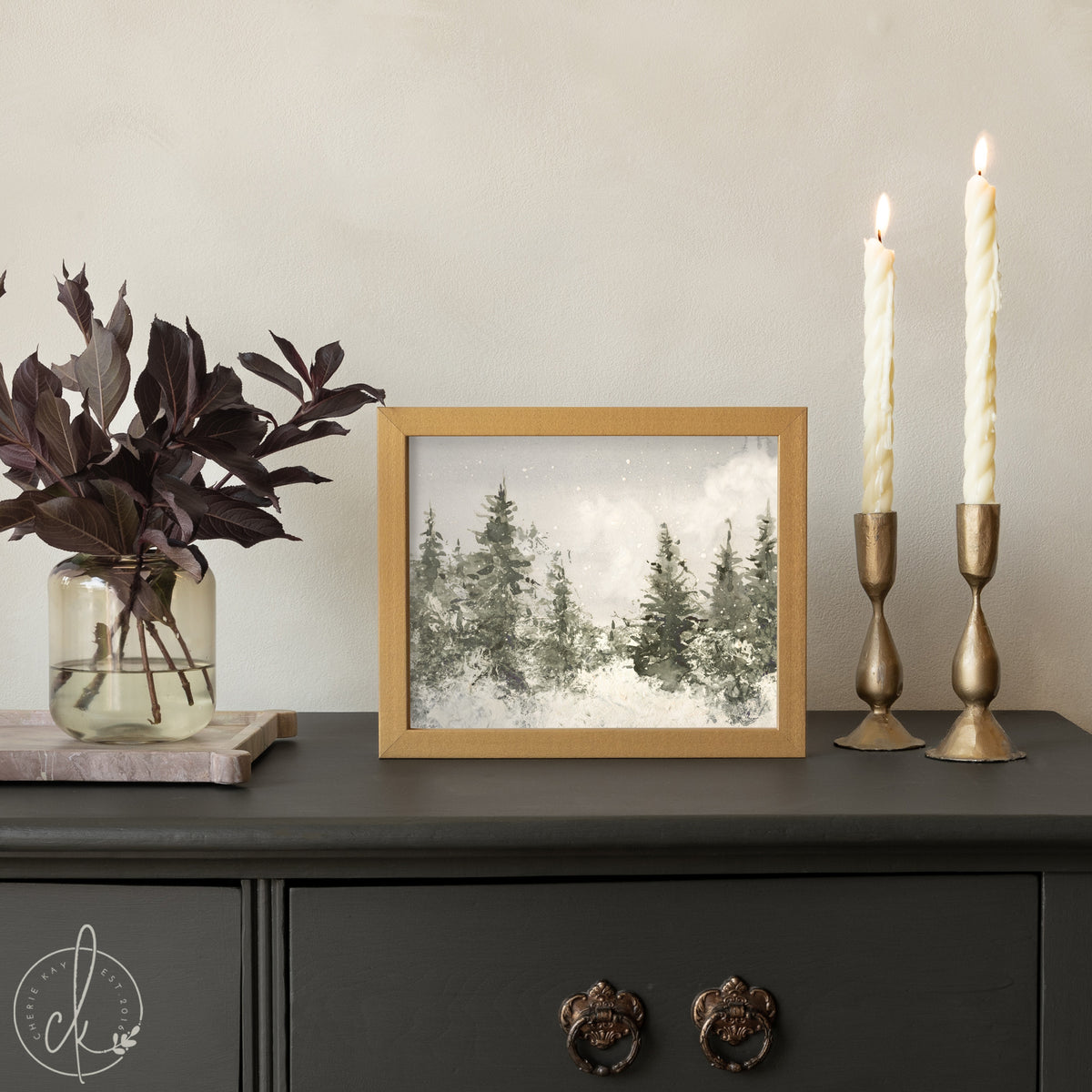 Christmas Tree Wall Art | Snowy Pine Tree Painting | Entryway Christmas Wall Decor | N103