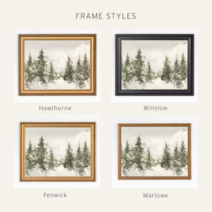 Winter Landscape Painting | Neutral Christmas Wall Decor | Framed Snowy Forest Art | N103