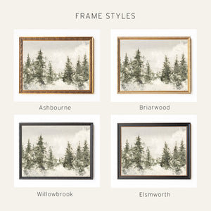 Winter Landscape Painting | Neutral Christmas Wall Decor | Framed Snowy Forest Art | N103