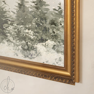 Winter Landscape Painting | Neutral Christmas Wall Decor | Framed Snowy Forest Art | N103