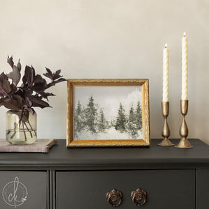 Winter Landscape Painting | Neutral Christmas Wall Decor | Framed Snowy Forest Art | N103