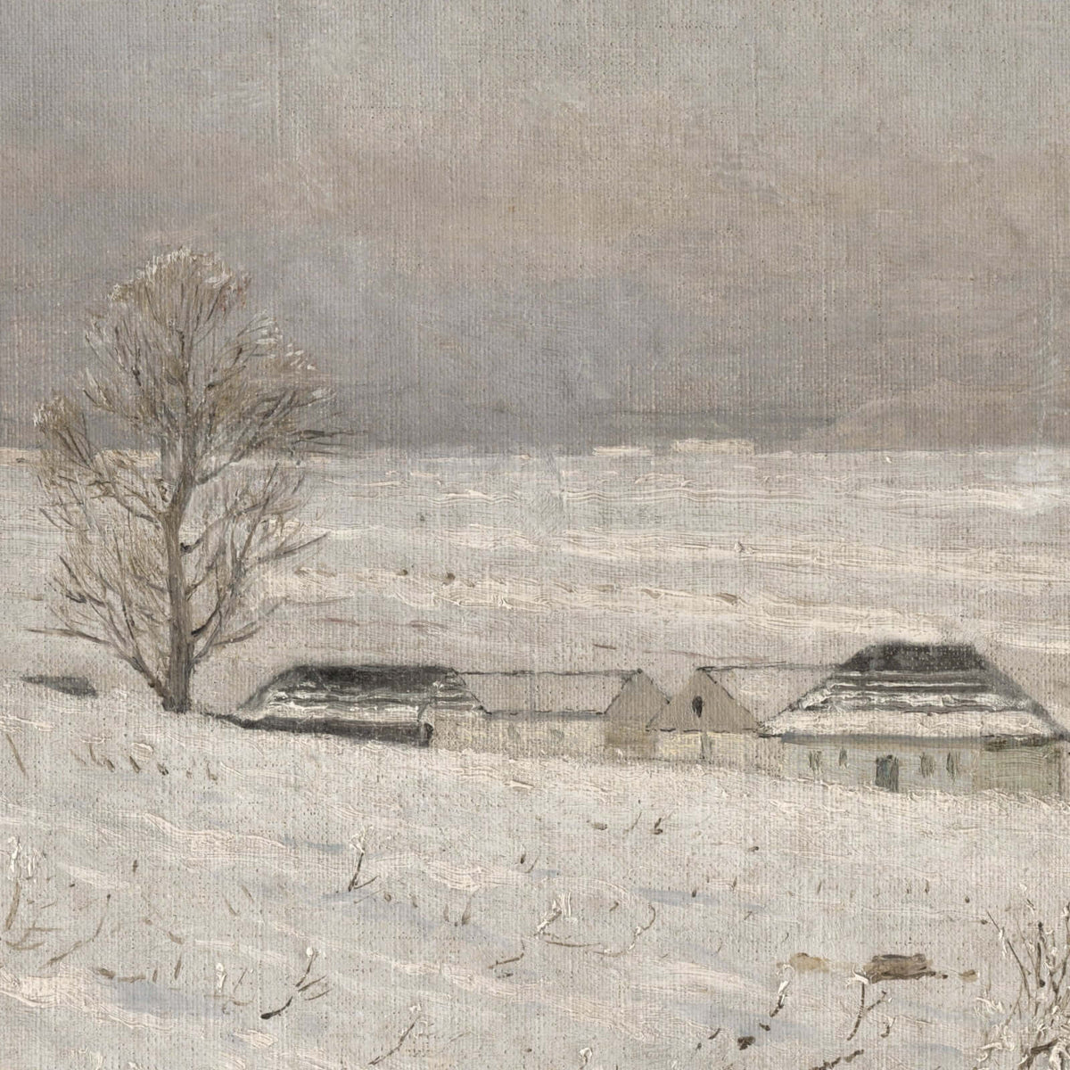 Snowy Landscape Painting | Framed Winter Wall Art | Neutral Farmhouse Decor | N107