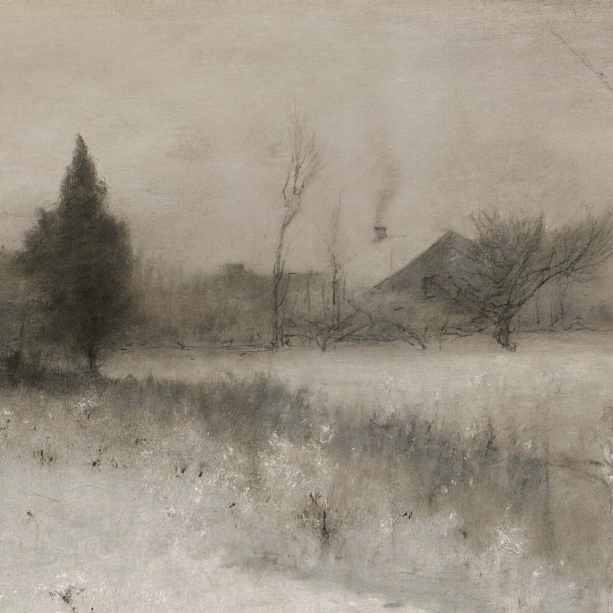 Snowy Landscape Painting | Large Neutral Wall Art | Framed Winter Landscape | N108