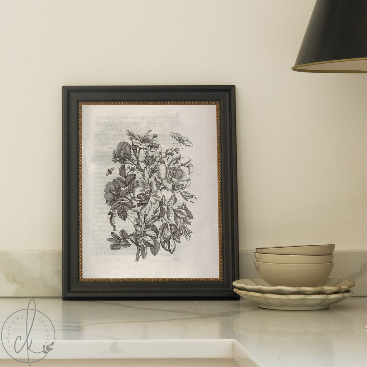 Vintage Flower Print | Framed Black & White Botanical Wall Art | N109