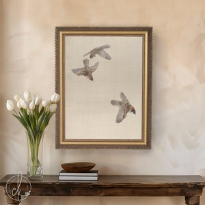Sparrow Art Print | Vintage Framed Bird Canvas | Antique Gold Wall Decor | N110