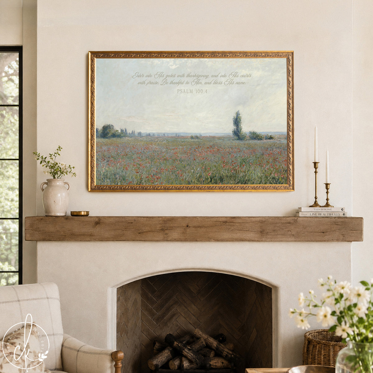 Impressionist Landscape Art | Claude Monet Poppy Field | Psalm 100:4 | N113