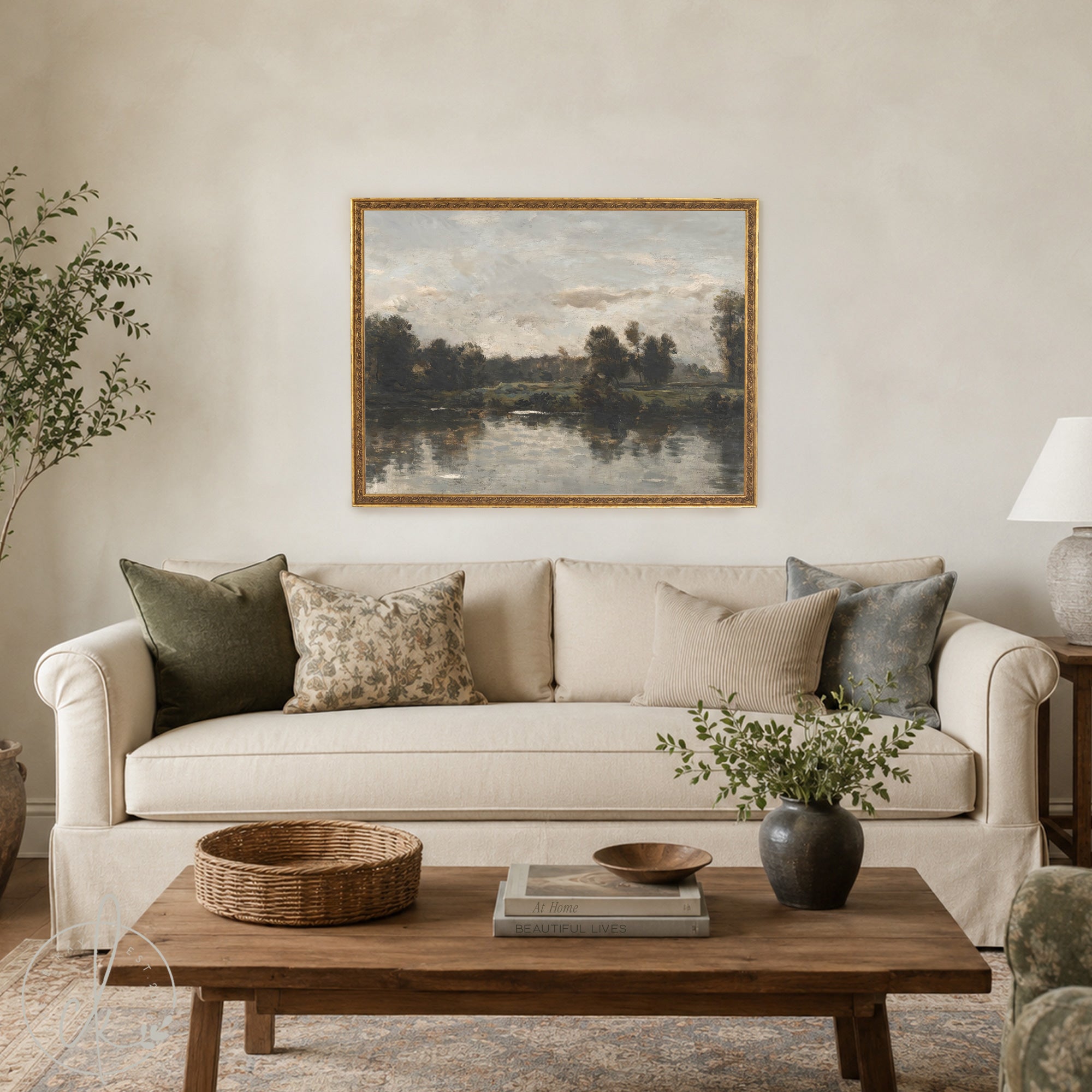 Framed Vintage Oil Painting | Landscape Art With Antique Gold Frame