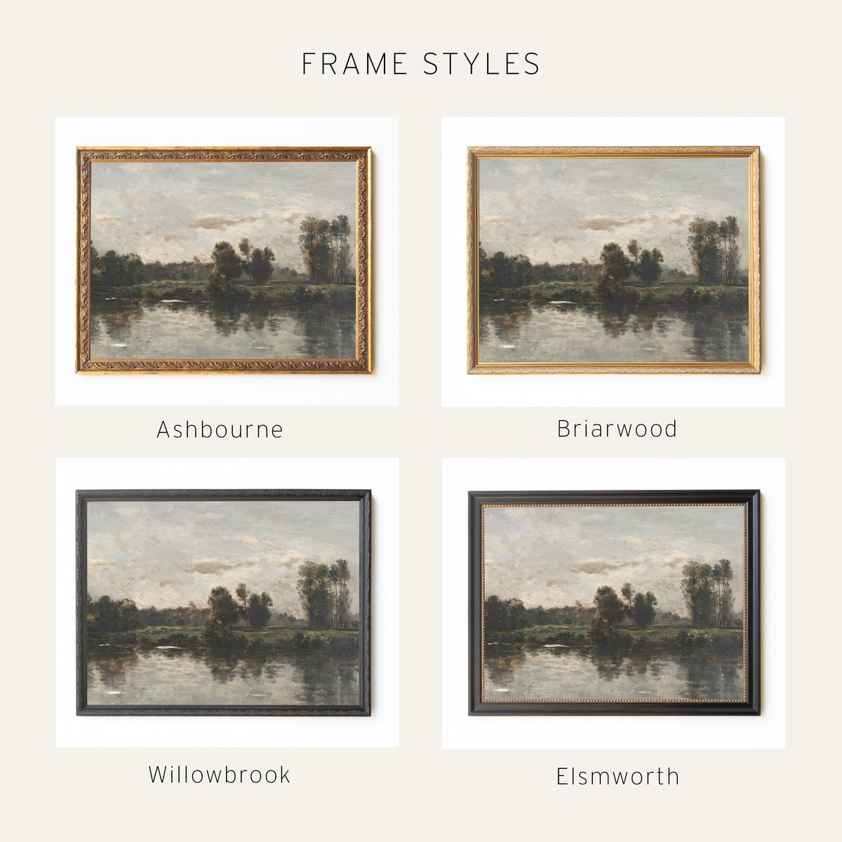 Framed Vintage Oil Painting | Landscape Wall Art With Antique Gold Frame | N115