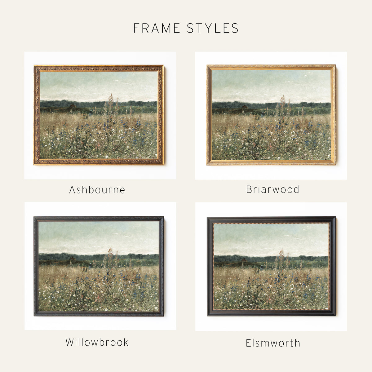 Large Framed Botanical Wall Art | Vintage Landscape Painting | N117