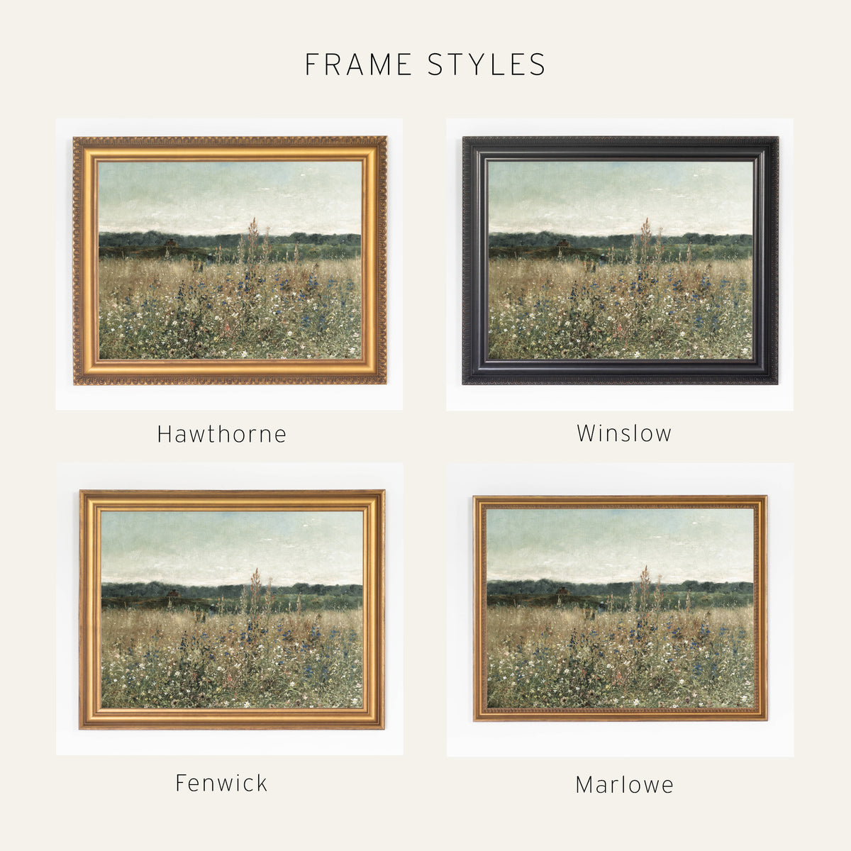 Large Framed Botanical Wall Art | Vintage Landscape Painting | N117