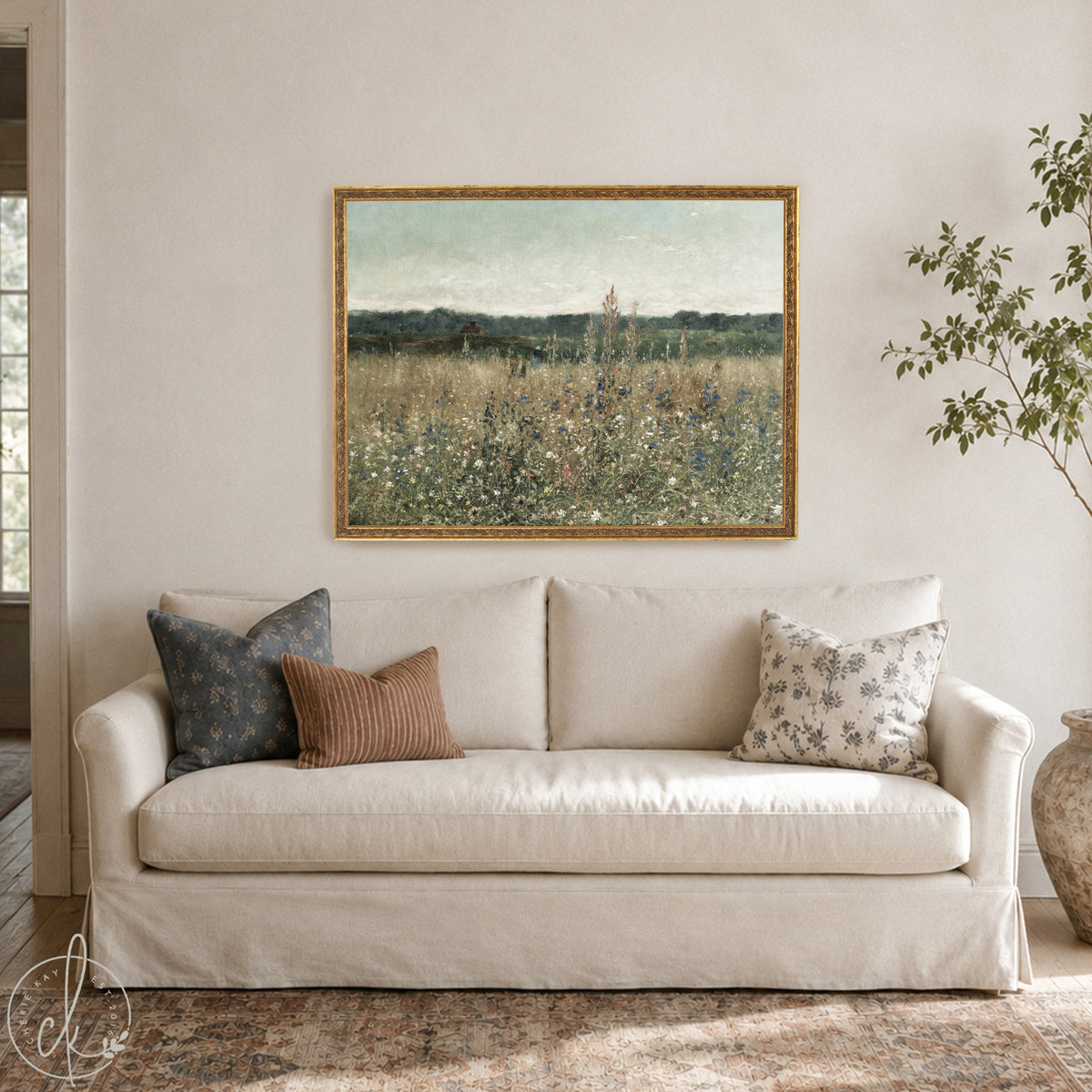 Large Framed Botanical Wall Art | Vintage Landscape Painting | N117