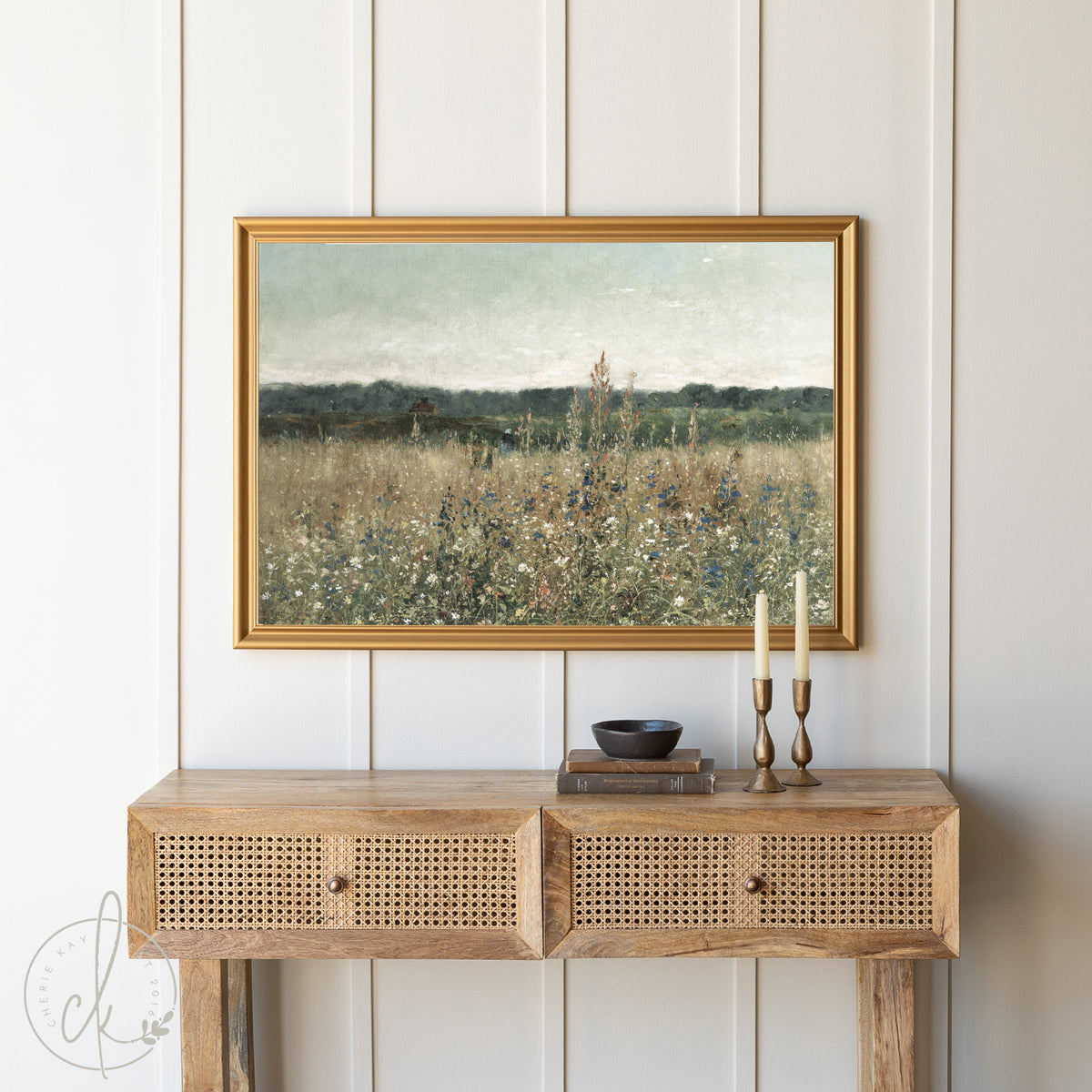 Vintage Wildflower Field Painting | Wood Framed Canvas | N117